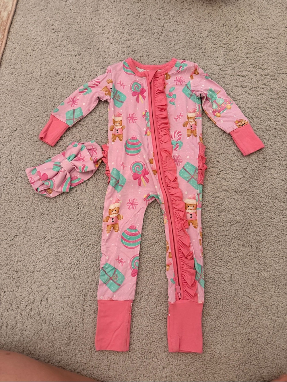 Bamboo Holiday Print Ruffle One-Piece Pajamas for Kids with Bow - Snuggle Bums